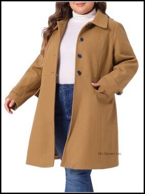 Plus Size Peacoat Winter Coat Single Breasted Trench with Pockets